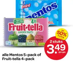 Spar alle Mentos 5 pack of Fruit tella 4 pack aanbieding