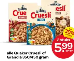 Spar alle Quaker Cruesli of Granola aanbieding
