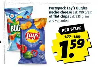 Boni Partypack Lay's Bugles nacho cheese of flat chips per stuk aanbieding