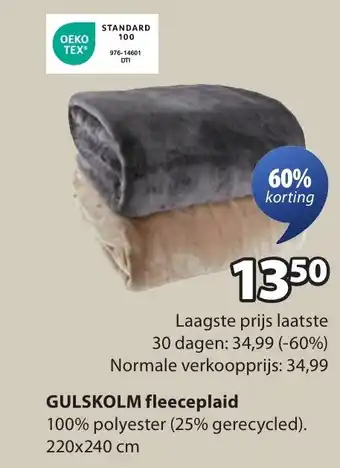 Jysk Gulskolm fleeceplaid aanbieding