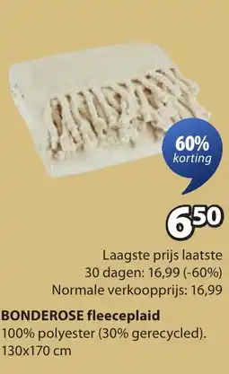 Jysk Bonderose fleeceplaid aanbieding