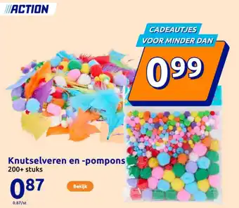 Action Knutselveren en pompons aanbieding