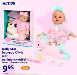 Action Dolly Star babypop Olivia met eenhoornknuffel aanbieding