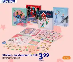 Action Sticker en kleurset in blik aanbieding