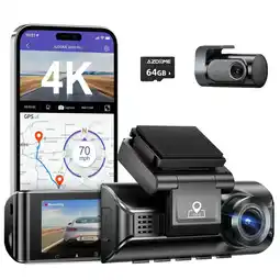 ANWB Azdome M550 Pro 2CH 4K Wifi GPS 64gb dashcam Zwart aanbieding