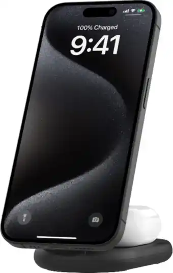 Coolblue Belkin Boost Charge MagSafe en Qi2 2-in-1 Draadloze Oplader 15W met Standaard Zwart aanbieding