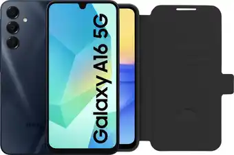 Coolblue Samsung Galaxy A16 128GB Donkerblauw 5G + BlueBuilt Book Case Zwart aanbieding