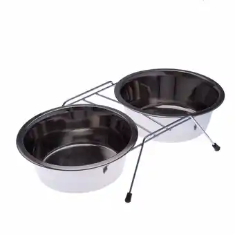 Zooplus 2 x 350 ml, Ø 13 cm - Dubbel RVS Voerbak met Standaard aanbieding