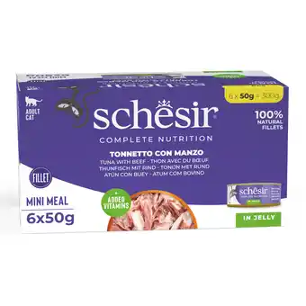 Zooplus 6x50g Tonijn met rundvleesSchesir Complete Voeding filet in gelei natvoer voor katten aanbieding