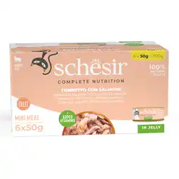 Zooplus 6x50g Tonijn met zalm Schesir Complete Voeding filet in gelei natvoer voor katten aanbieding