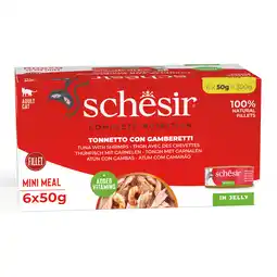 Zooplus 6x50g Tonijn met garnalen Schesir Complete Voeding filet in gelei natvoer voor katten aanbieding