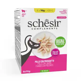Zooplus 6x70g Kip met ham Schesir Complementen in gelei natvoer voor katten aanbieding
