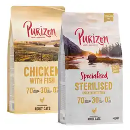 Zooplus 2x400g Adult Kip met Vis & Sterilised Kip met Vis Purizon Kattenvoer aanbieding