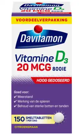 De Online Drogist Davitamon Vitamine D3 20mcg Smelttabletten aanbieding