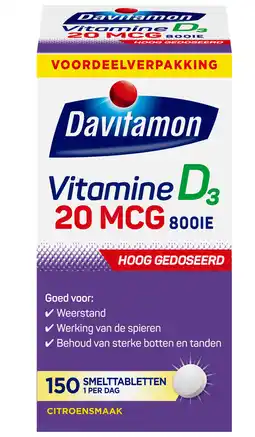 De Online Drogist Davitamon Vitamine D3 20mcg Smelttabletten aanbieding