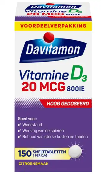 De Online Drogist Davitamon Vitamine D3 20mcg Smelttabletten aanbieding