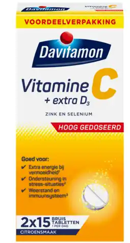 De Online Drogist Davitamon Vitamine C + Extra D3 Bruistabletten aanbieding