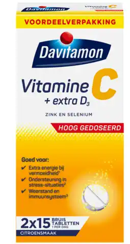 De Online Drogist Davitamon Vitamine C + Extra D3 Bruistabletten aanbieding