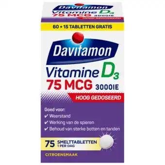 De Online Drogist Davitamon Vitamine D3 75mcg Smelttabletten aanbieding