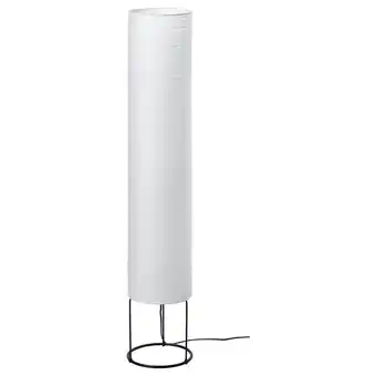 IKEA Strandad lamp: hoge, witte, cilindrische lampenkap van rijstpapier, ronde zwarte metalen voet aanbieding