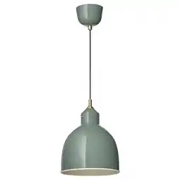 IKEA RÖdflik hanglamp: groen, metaal, koepelvorm, met messing schakelaar en plafondkap aanbieding