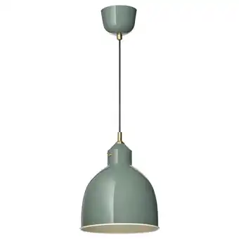 IKEA RÖdflik hanglamp: groen, metaal, koepelvorm, met messing schakelaar en plafondkap aanbieding