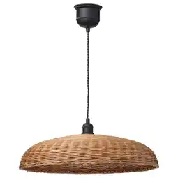 IKEA Rotan hanglamp, bruin, ronde koepelvorm, zwarte plafondkap aanbieding
