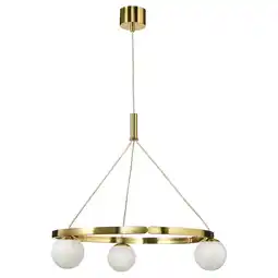 IKEA Akterspring hanglamp - messing & glas, gouden, cirkelvormig frame met drie bollen, hangend ontwerp aanbieding