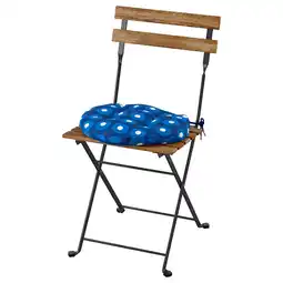 IKEA Blauwe houten stoel met kussens Rechthoekige zitting & rugleuning, zwarte metalen poten aanbieding