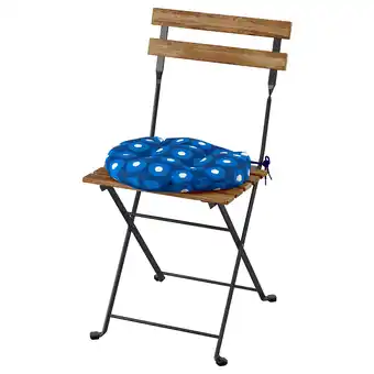 IKEA Blauwe houten stoel met kussens Rechthoekige zitting & rugleuning, zwarte metalen poten aanbieding