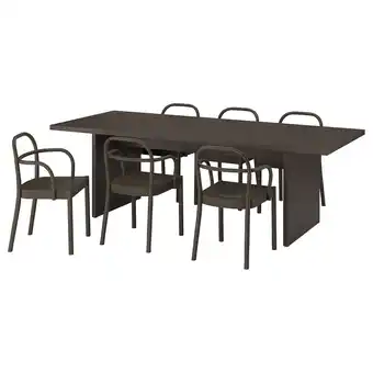 IKEA Bergshyttan / stockholm 2025 Tafel met 6 stoelen, donkerbruin essenfineer/donkerbruin, 240x93 cm aanbieding