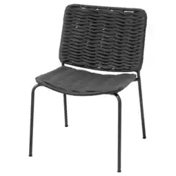 IKEA Tegelon stoel: zwarte, golvende touwzitting, metalen poten, buiten/binnen, stapelbaar, lendensteun aanbieding