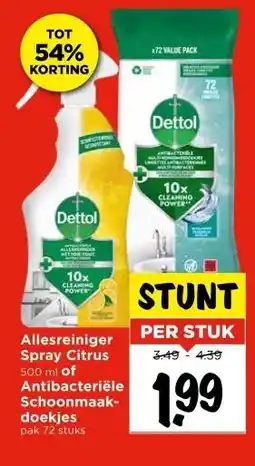 Vomar Voordeelmarkt Allesreiniger Spray Citrus of Antibacteriële Schoonmaakdoekjes aanbieding