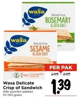 Vomar Voordeelmarkt Wasa Delicate Crisp of Sandwich aanbieding