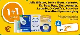 Trekpleister Alle Blistex Burt's Bees Carmex Dr. Paw Paw Drs Leenarts Labello O'Keeffe's Purol en Vaseline lipverzorging aanbieding