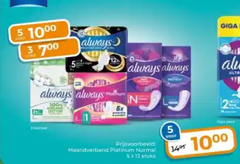Trekpleister Keuze uit het hele always maandverband en inlegkruisjes assortiment aanbieding