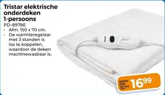 Trekpleister Tristar elektrische onderdeken PD-8978E aanbieding