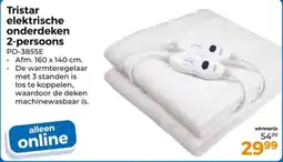 Trekpleister Tristar elektrische onderdeken 2-persoons PD-3855E aanbieding