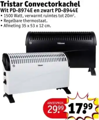 Kruidvat Tristar Convectorkachel Wit PD8974E en zwart PD8944E aanbieding