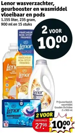 Kruidvat Lenor wasverzachter, geurbooster en wasmiddel vloeibaar en pods aanbieding