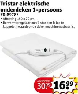 Kruidvat Tristar elektrische onderdeken 1 persoons PD8978E aanbieding