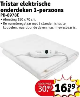 Kruidvat Tristar elektrische onderdeken 1 persoons PD8978E aanbieding