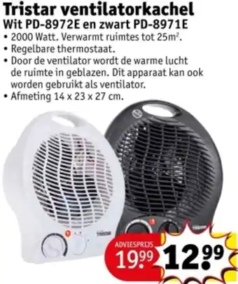 Kruidvat Tristar ventilatorkachel Wit PD8972E en zwart PD8971E aanbieding