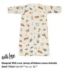 Van Asten BabySuperstore Slaapzak With Love Jersey afritsbare mouw Animals Sand aanbieding