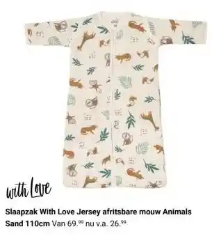 Van Asten BabySuperstore Slaapzak With Love Jersey afritsbare mouw Animals Sand aanbieding