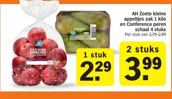 Albert Heijn AH Zoete kleine appeltjes zak 1 kilo en Conference peren aanbieding