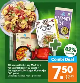 Albert Heijn AH Verspakket curry Madras + AH Basmati rijst + De Vegetarische Slager kipstuckjes aanbieding