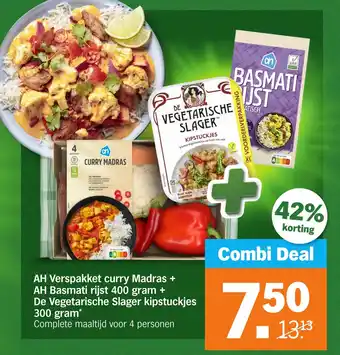 Albert Heijn AH Verspakket curry Madras + AH Basmati rijst + De Vegetarische Slager kipstuckjes aanbieding