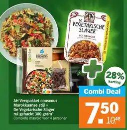 Albert Heijn AH Verspakket couscous Marokkaanse stijl + De Vegetarische Slager rul gehackt aanbieding