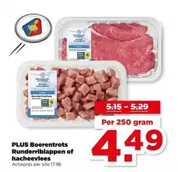 PLUS Plus boerentrots runderriblappen of hacheevlees aanbieding